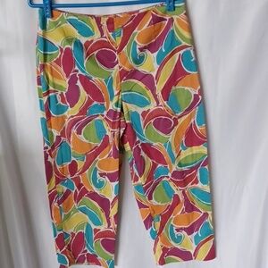 Field Gear Red, Orange, Yellow, Aqua, Green print Capris, side zip, stretchy